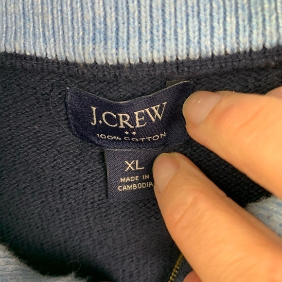 J Crew Factory Mens XL 100% Cotton half zip sweater Navy Blue Mock Neck - Picture 3 of 10